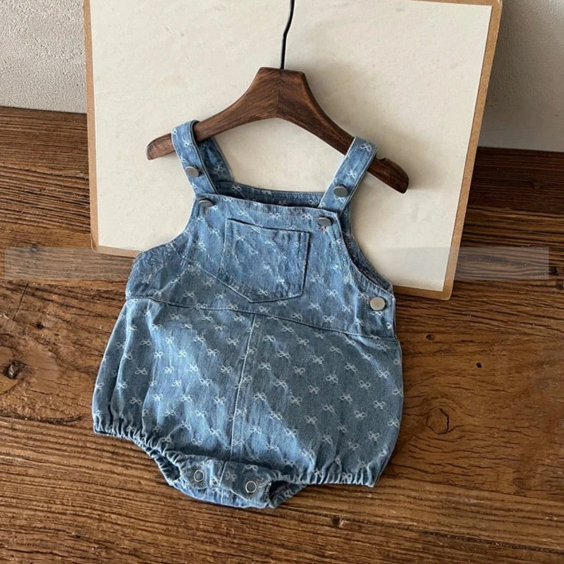Baby Girls Bow Printed Denim C - Baby Products Korean review and price